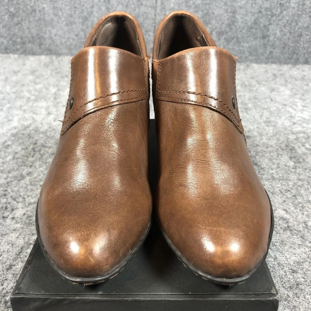 Born‎ Ankle Booties Womens 9 Brown Leather Zip Cone Heel Casual Boots W62426